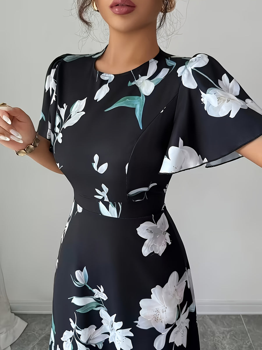 Women'S Elegant Printed Dress - Black