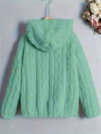 Plus Size - Autumn Winter Warm Thick Fleece Hooded Sweatshirt, Loose Casual Jacket, Coral Fleece Material, Plus Size Women'S Jacket/Winter Coat, Plus Size Women'S Outerwear, Elegant Women'S Shawl - Light Green
