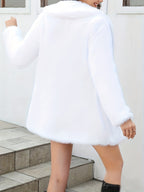 Autumn/Winter New Women's Faux Jacket, Fashionable Elegant Casual Solid Color Shawl Collar Long Sleeve Warm Cardigan Plush Coat - White