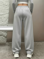 Be Yourself" Purple Butterfly Pattern Print, Casual Sporty Straight-Leg Pants, Women's Elastic Waist Drawstring Wide-Leg Long Pants, All-Season Women's Trousers - Grey