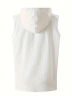 Men'S Solid Color Sleeveless Fashion Sports Hooded Top - White