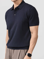 Sophisticated Casual Men'S Ice Cool Knit Polo Shirt Men'S Round Neck Bad Boy Style Short Sleeve Summer Trendy Brand POLO Shirt Lapel Top - Navy Color