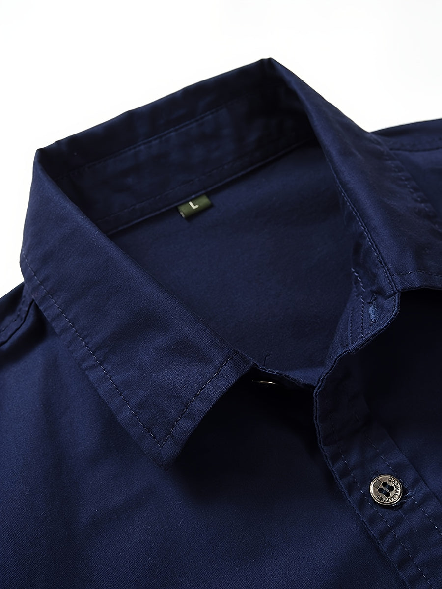 Men'S Long-Sleeved Shirt, Long-Sleeved Workwear, Casual Workwear, Twill Shirt, Top, Men'S Outdoor Plus Size Men'S Clothing, High-Density Twill Outdoor Shirt, Casual Workwear Top, Thin - Blue
