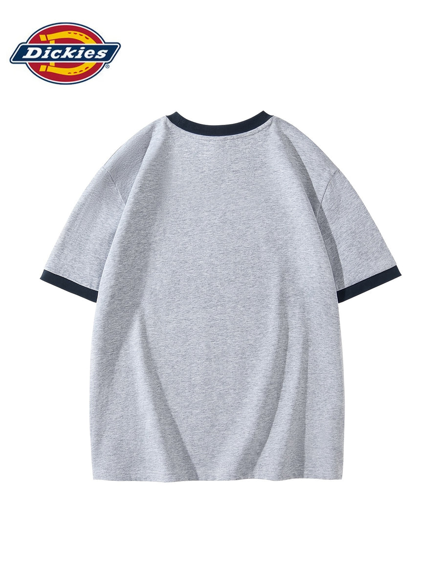 Pear Sheng Dickies International Brand Fashion Short Sleeve [Dickies] Men'S Color-Block Collar Short Sleeve T-Shirt 26 Summer New Loose Large Size Heavyweight Pure Short Sleeve Men'S T-Shirt - heather grey