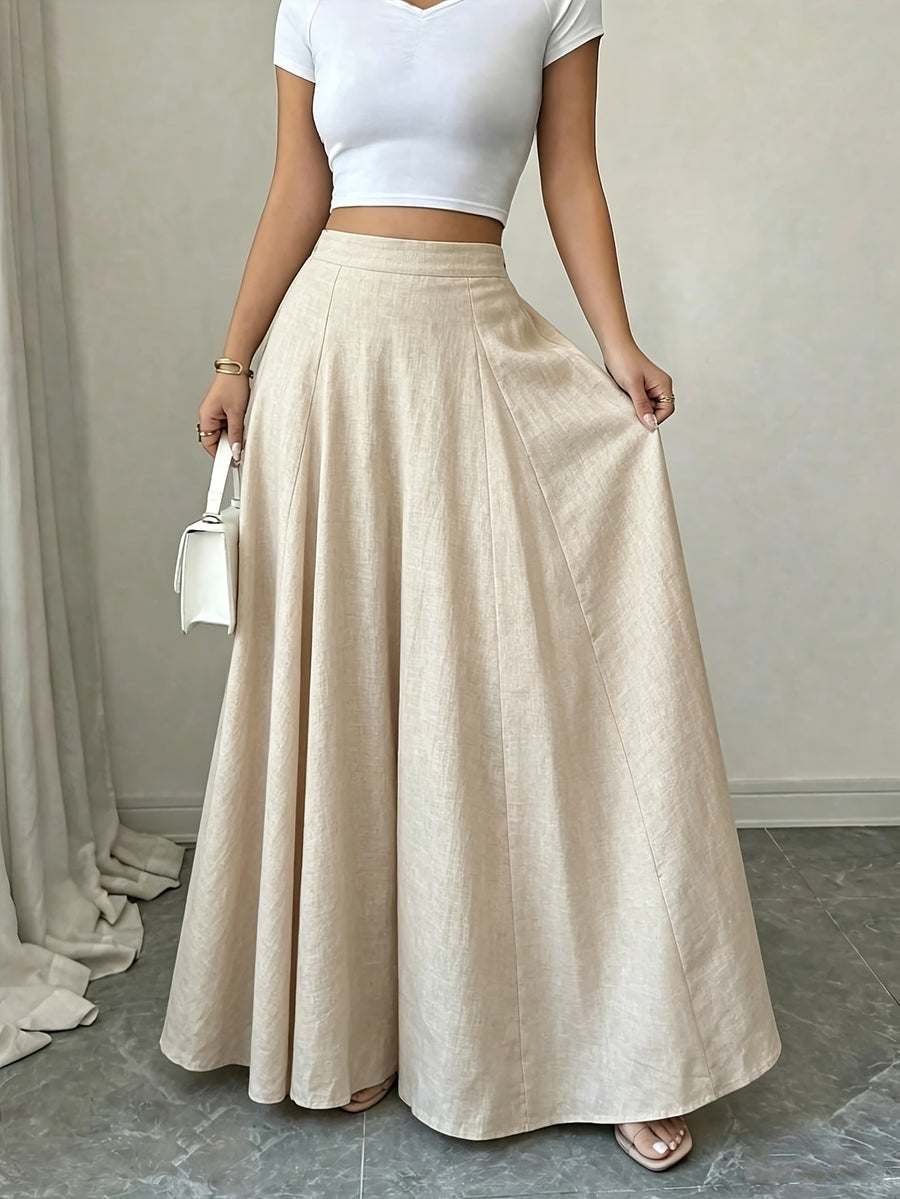 Women'S High-Waist Multi-Panel Wide-Leg Floor-Length Trousers Casual Loose Bottoms - Apricot