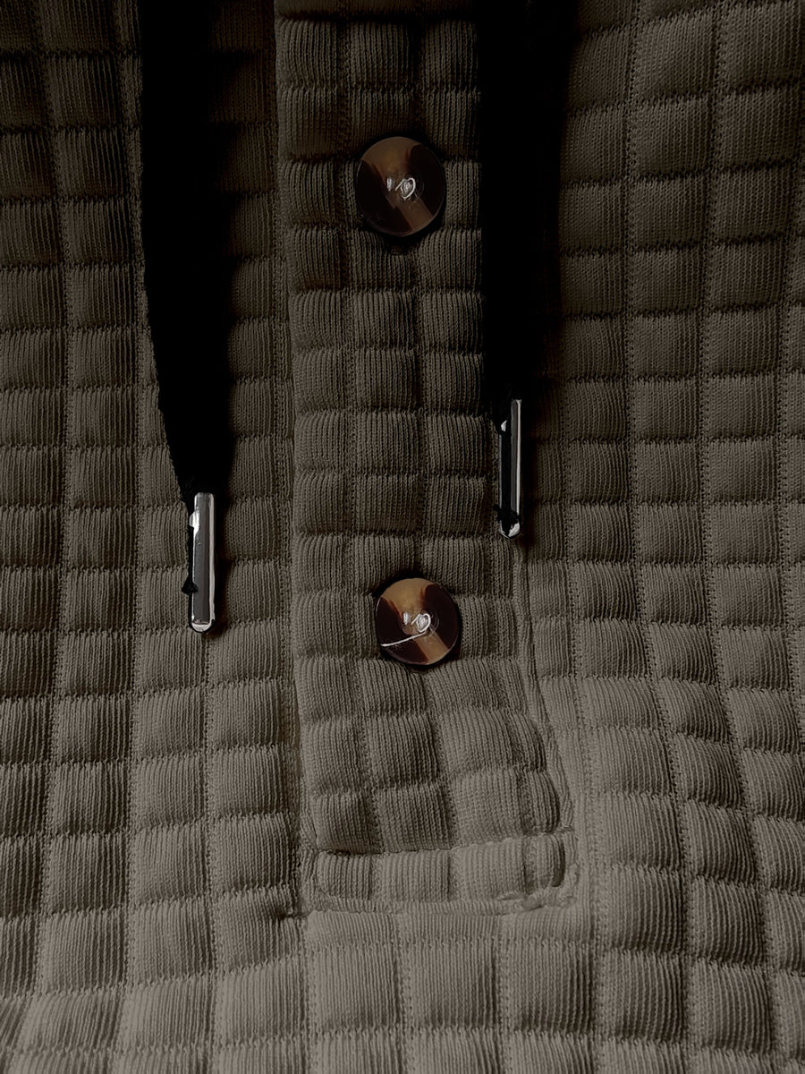 Men'S Fashion Hooded Sweatshirt, Autumn/Winter New Long Sleeve Half-Open Cardigan Top, Niche Small Checkered Jacquard Comfortable Warm Fabric, Solid Color Knit with Hood Craft Trendy Men'S Clothing, New Fabric Craft Design - Khaki