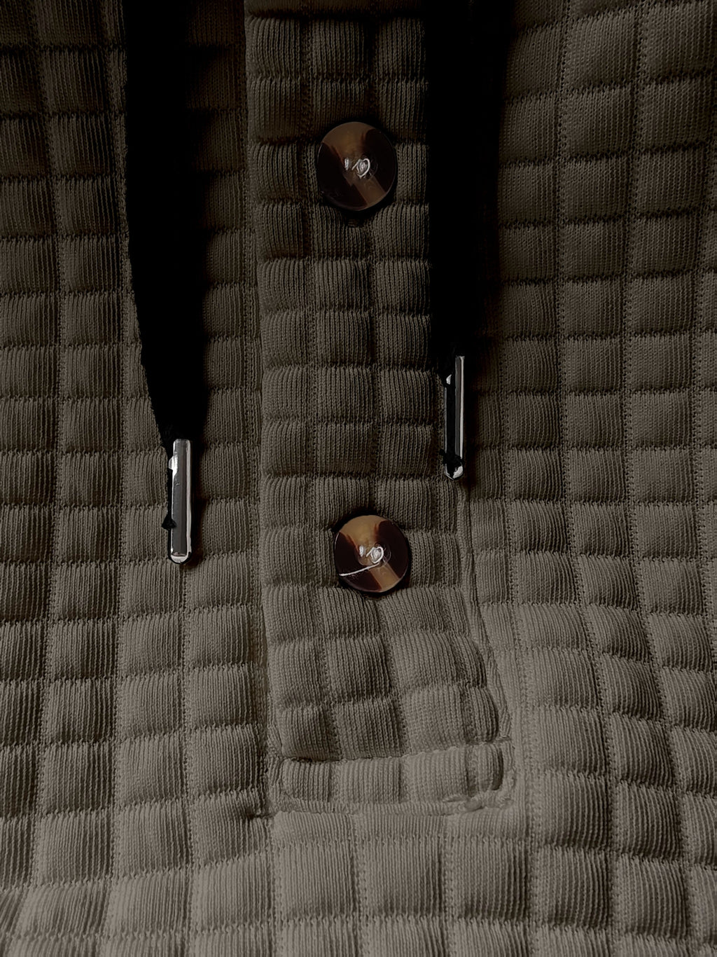 Men'S Fashion Hooded Sweatshirt, Autumn/Winter New Long Sleeve Half-Open Cardigan Top, Niche Small Checkered Jacquard Comfortable Warm Fabric, Solid Color Knit with Hood Craft Trendy Men'S Clothing, New Fabric Craft Design - Khaki