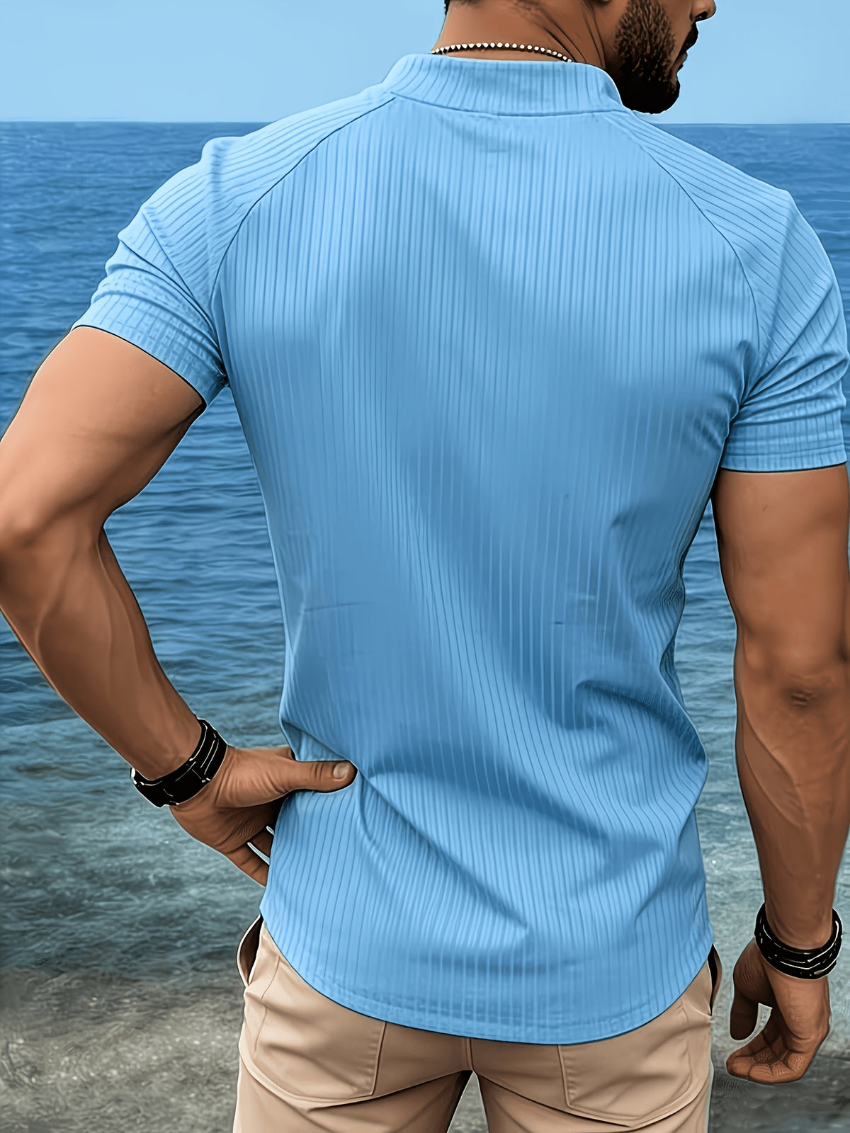 Men'S Summer Half Zipper Polo Short Sleeve Shirt - Featuring Ribbed Grooves for Breathability And a Half Zipper Stand Up Collar Design Detail, It Is Lightweight And Comfortable, Suitable for Casual Wear, Golf Or Outdoor Activities, Sportswear - Sky Blue