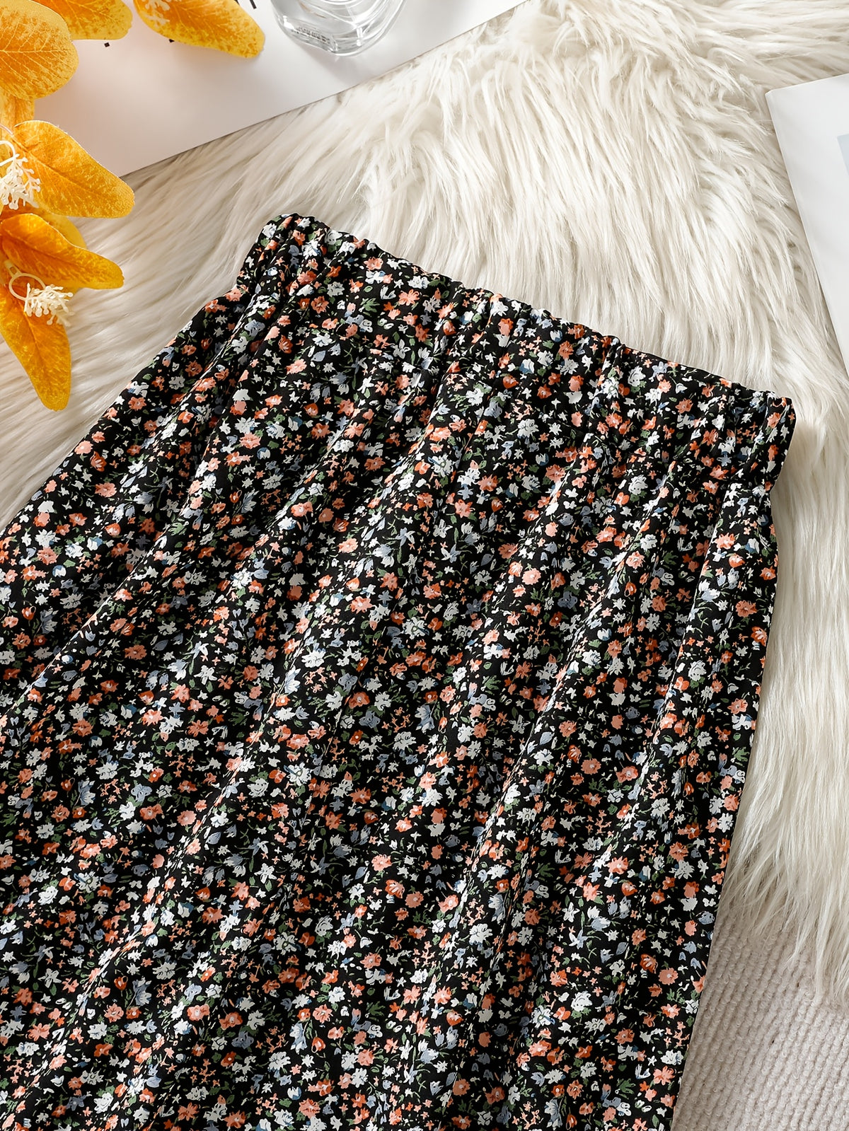 Women's High Waist Floral Maxi Skirt, A-Line Flowy Resort Skirt, French Style Elegant Dress for Spring Summer Fall - Black