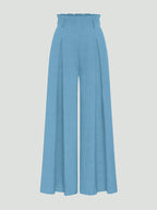 Women's High-Waisted Wide- Trousers - Loose-Fit Solid Color Pants Suitable for Daily Wear & Vacation, Beltless Spring/Summer Style for Office, Casual Outfits - Machine Washable Elegant Trousers - Sky Blue