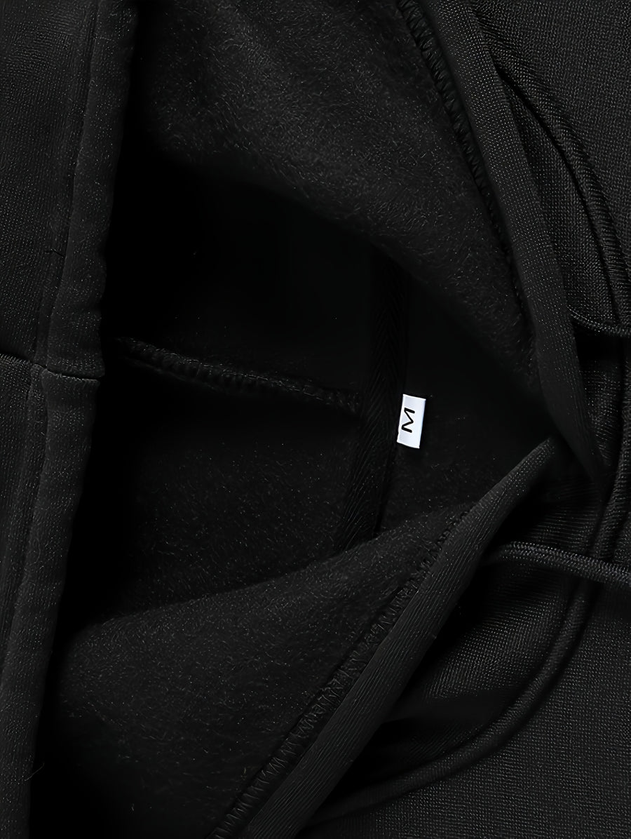 Men'S Autumn Winter Letter Print Hooded Sweatshirt, Versatile Sport Casual Loose Hoodie - Black