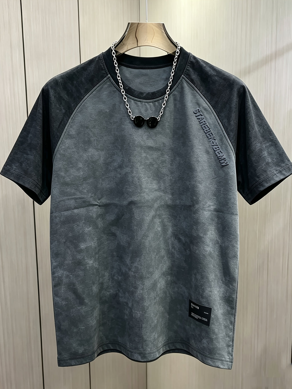 Men's Casual T-Shirt In Stock, Men's Summer Simple Versatile Round Neck Trendy Brand Light Luxury Men's T-Shirt Short Sleeve Spliced Shoulder Youth Fashion Top - Dark Gray
