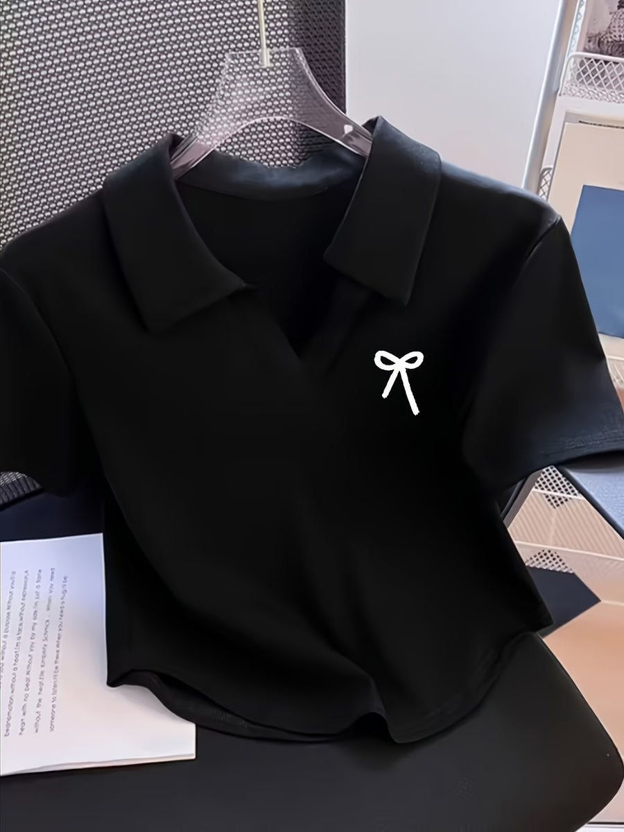 Women'S Summer Short-Length Sexy And Slim-Fit Stretchy Short-Sleeve T-Shirt in White, Casual And Fashionable Blouse Style - Black