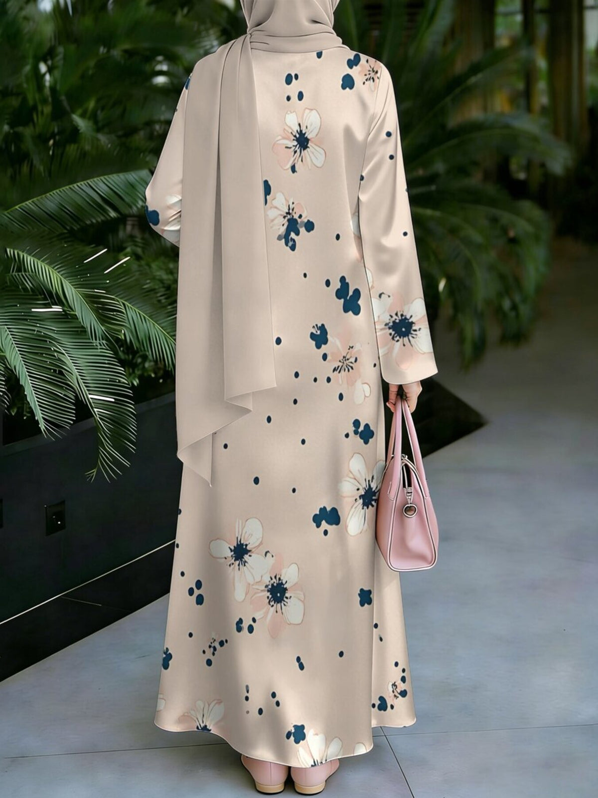 Women'S Middle Eastern Style Muslim Elegant Robe Dress, Suitable for Malaysian Dress, Arabic Ink Floral Long Robe, Loose Flared Long Sleeve, for Prayer, Visiting, Outings, And Gatherings, Lightweight And Flowing Non-Embroidered Craft - Mixed colors