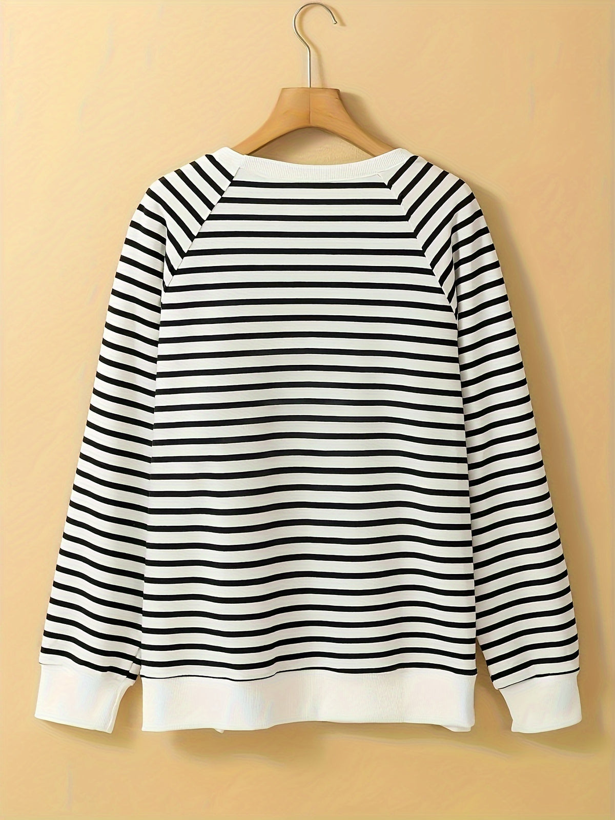 Black Stripe Raglan Sleeve Side Slits Loose Sweatshirt - White