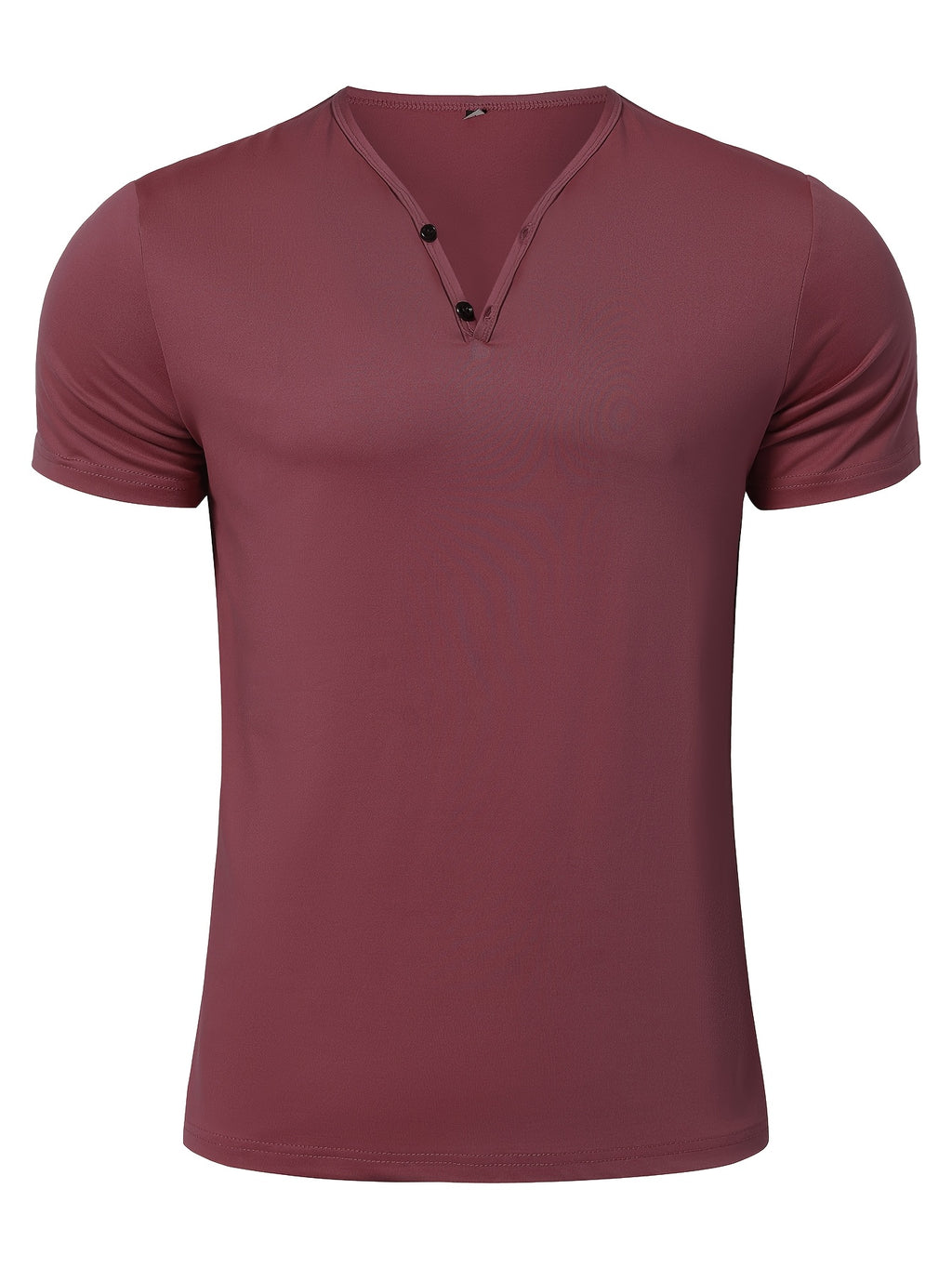 Men's Quick-Dry Moisture-Wicking Henley Shirt - Lightweight Breathable Stretch V-Neck Button-Front Collar T-Shirt Suitable for Gym, Outdoor, & Casual Wear, Solid Color Short Sleeve for Daily Activities & Summer Training (Machine Washable) - Burgundy