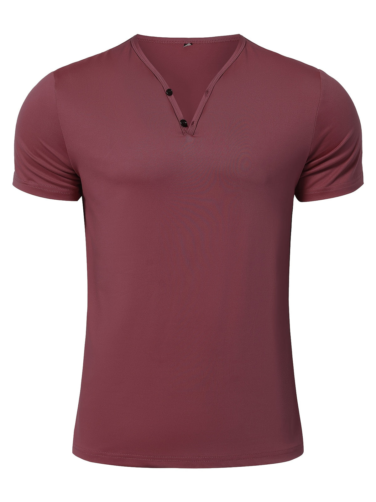 Men's Quick-Dry Moisture-Wicking Henley Shirt - Lightweight Breathable Stretch V-Neck Button-Front Collar T-Shirt Suitable for Gym, Outdoor, & Casual Wear, Solid Color Short Sleeve for Daily Activities & Summer Training (Machine Washable) - Burgundy