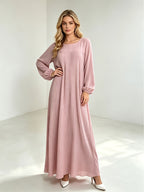 1pc Elegant Holiday Fashion Versatile Loose Pleated Back Zipper Solid Color Women's Robe, Suitable for Daily Wear, Comfortable, Casual, and Loose-Fitting. Women's Robe, Muslim Long-Sleeve Dress, Women's Maxi Dress - Pink Color