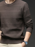 Men'S Round Neck Arrow Jacquard Knit Sweater, Non-Tight Fit, Suitable for Daily Commute And Casual Wear. Layering with Shirt Or Single Wear - SINBOS - Coffee Color