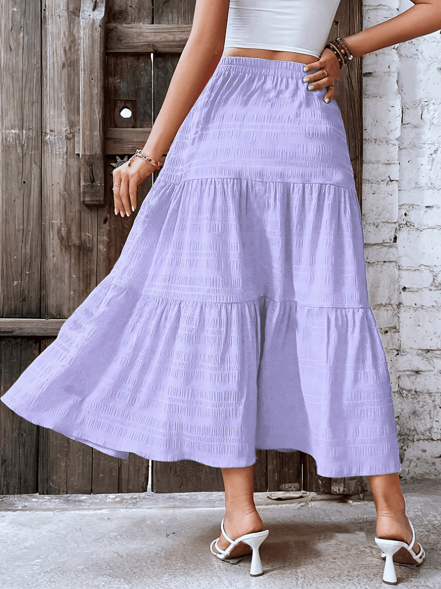 Elegant Solid Color Pleated Skirt for Vacation - Lavender