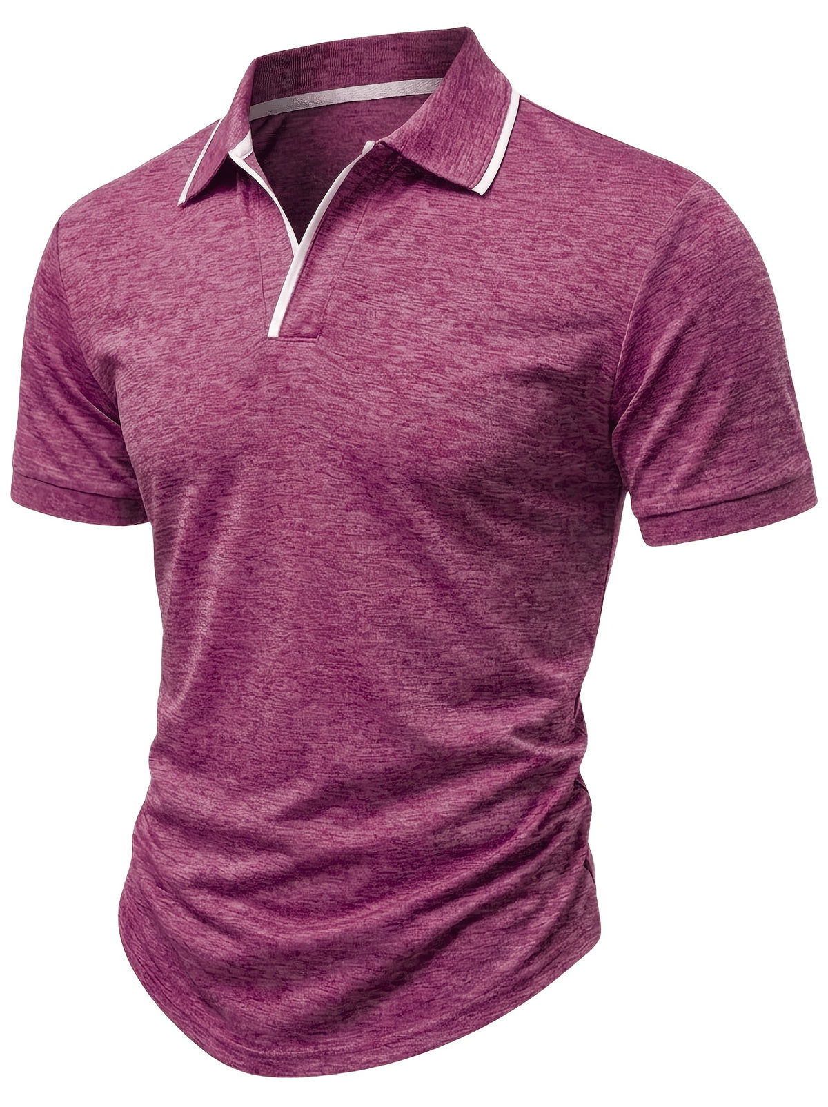 Summer Men'S Short Sleeve T-Shirt, Men'S Business Shirt, Round Neck Lapel Contrast Men'S T-Shirt, Casual Party, Suitable for Various Styles, Travel, Golf, Daily, Suburban Tourism, Family Travel, Parent-Teacher Meeting, Casual Short Sleeve Top, Knit - Rose Red