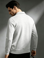 2026 New Men'S Long Sleeve Cargo Polo Sweatshirt, Double Pocket Lapel Design, Autumn Casual Commuter Pullover Top, Christmas Thanksgiving Gift for Boyfriend Husband - Light Grey