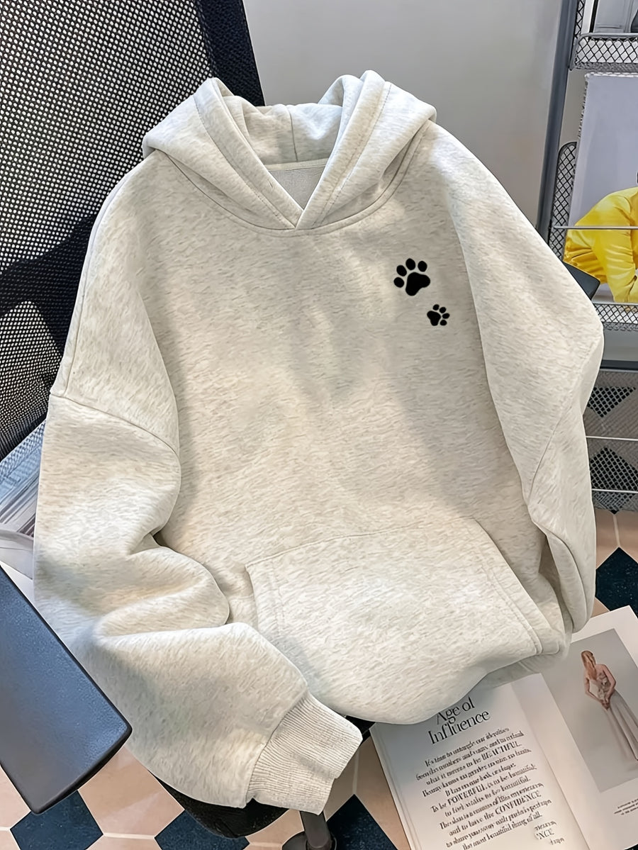 Western Ins All-Match 1pc Trendy Women'S Fashion Hoodie Loose Autumn Winter Top/Top New Creative Cartoon Style Pointed Eye-Shaped Pattern on Back of Shirt with Peeking Kitten Image Style Cute with a Little Rebellion Full of Playfulness And Multi-Pri - White Flower Grey