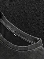 Summer Autumn Fashion Distressed Washed Short Sleeve Shorts with Drawstring Casual Women'S Set, Comfortable for Hot Weather, Classic Silhouette, Relaxed Fit, Casual Home And Outing Two-Piece Set - Black