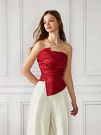 Women'S Top, Red Strapless Vest, Elegant Fashion Blouse - Red