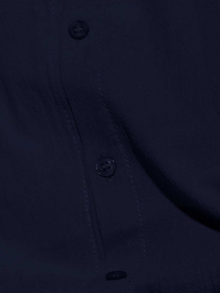 Casual Men's Pure-color Long-sleeved Shirt, a Classic and Versatile Button-up Cardigan, Skin-friendly, Breathable, and of Good Texture. Available in Multiple Colors, It Is the First Choice for Daily Commuting, Shopping, and Going Out. - Navy Color