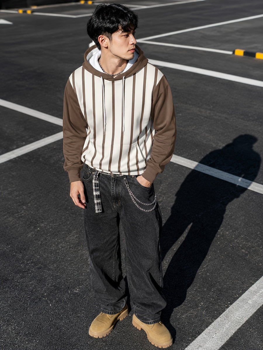 Men's Digital Printing Hoodie Striped Spliced Long Sleeve Sport Casual Jacket for Autumn Winter Outdoor Running - Mixed colors