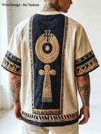[Print Design - No Texture] Egyptian Totem Print T-Shirt - Full Pharaoh Vintage Color Block - Lightweight and Breathable Short Sleeve - Summer Casual Sporty Top, Vintage Ethnic Style, Maximalist European and American Men's Printed T-Shirt - Mixed colors