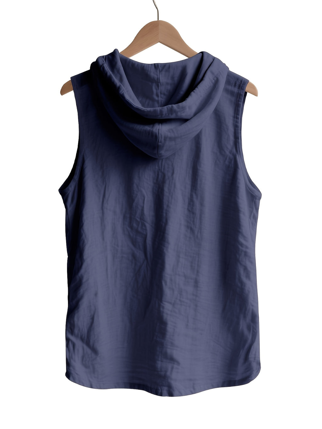 Pearson OBM Men's Sleeveless Hooded Shirt, Upgraded Textured Comfortable and Breathable Fabric Hooded Vest, Men's Linen Fashion Hoodie, Summer Top Casual and Lightweight with Button and Drawstring, Suitable for Outdoor Activities, Beach, and Coast - Navy Color