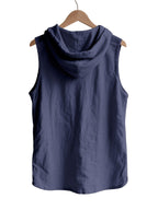 Pearson OBM Men's Sleeveless Hooded Shirt, Upgraded Textured Comfortable and Breathable Fabric Hooded Vest, Men's Linen Fashion Hoodie, Summer Top Casual and Lightweight with Button and Drawstring, Suitable for Outdoor Activities, Beach, and Coast - Navy Color