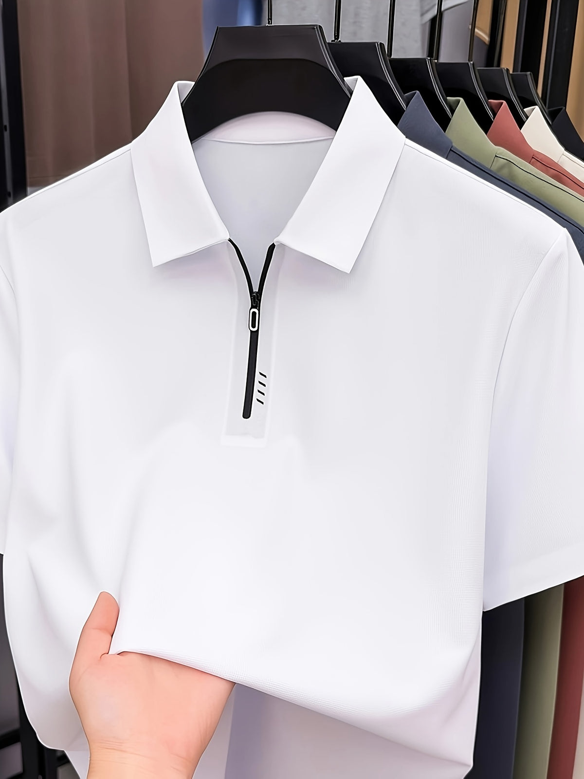 Summer Men'S Polo Shirt, Fashionable Versatile Seamless Zipper Short Sleeve Top, Business Casual Breathable Men'S Short Sleeve T-Shirt, Suitable for Daily Work Scenarios, Father'S Day Gift - White