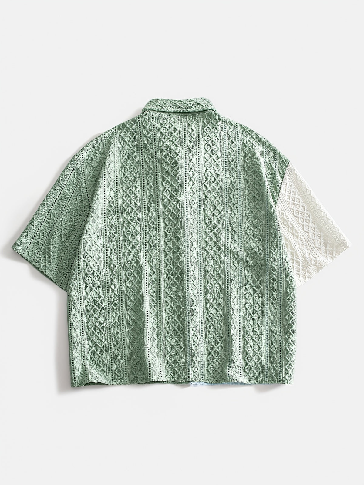 Men's Short-Sleeve Shirt with Knit Texture and Color Block Design, Trendy, Fashionable, Simple, Casual, New Summer Short Shirt - Matcha Color