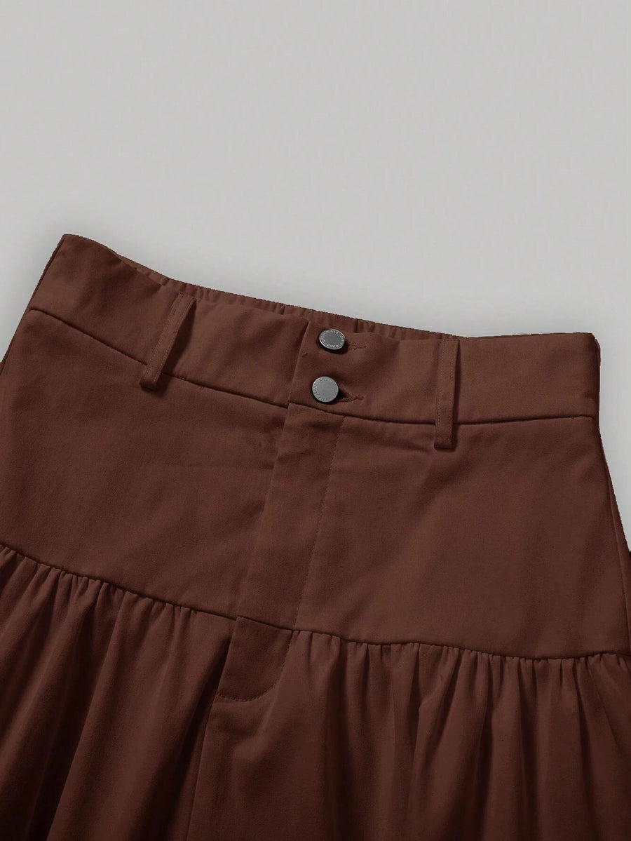Women'S Solid High-Waist Half Skirt - Dark Brown