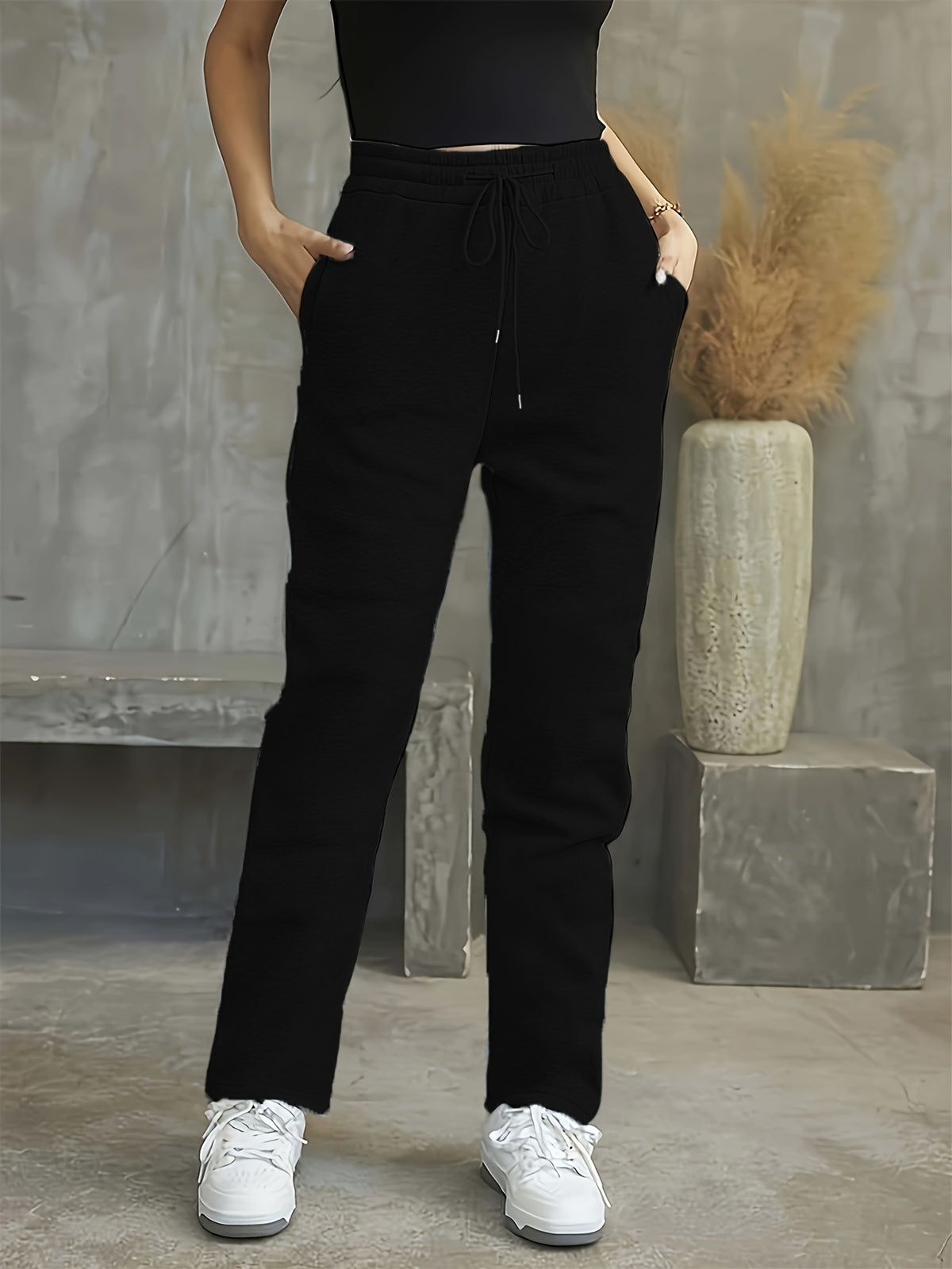 3599 Women's Sweatshirt, Y Casual Drawstring with Pockets - Black