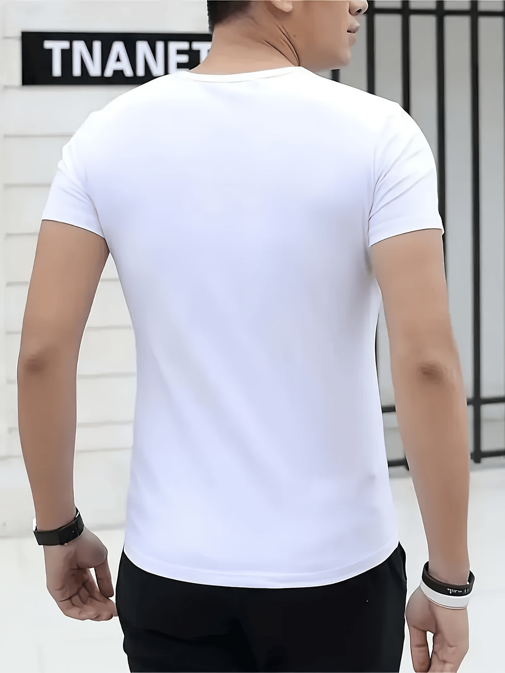 Men'S Summer Classic V-Neck Casual Short Sleeve T-Shirt 5pcs Set, Summer Essential | Solid Color, Quick-Dry Polyester Fiber, Ideal for Outdoor Running And Exercise, Machine Washable - 5PCS-white