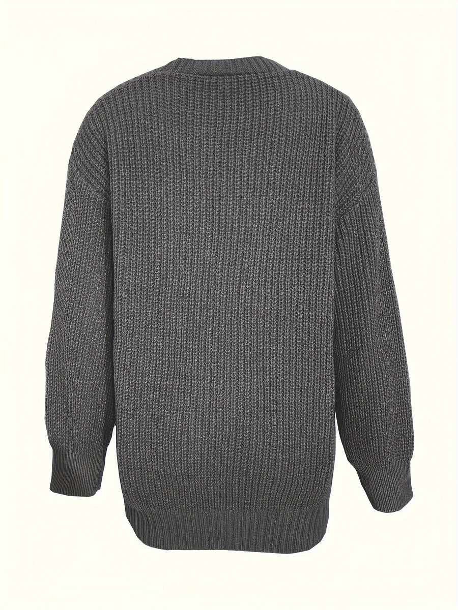 Casual V-Neck Single-Button Sweater Women'S Autumn Winter Cardigan - Grey