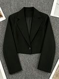 Women's Single-Breasted Short Blazer Jacket - Black
