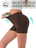 [ Shorts] 1pc Biker Shorts for Women, Non-See-Through Leggings, 5.08cm Inseam, Tight Fit, High Elasticity For, Cycling Shorts - Coffee Brown
