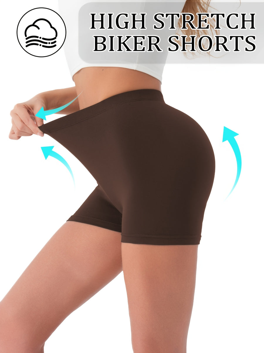 [ Shorts] 1pc Biker Shorts for Women, Non-See-Through Leggings, 5.08cm Inseam, Tight Fit, High Elasticity For, Cycling Shorts - Coffee Brown