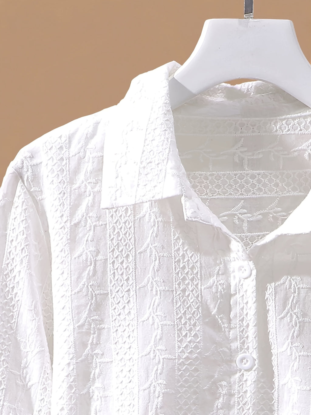 Fashionable and Versatile Polo Collar Shirt for Women, New Spring/Autumn Casual Simple Embroidered Base Layer Top - White