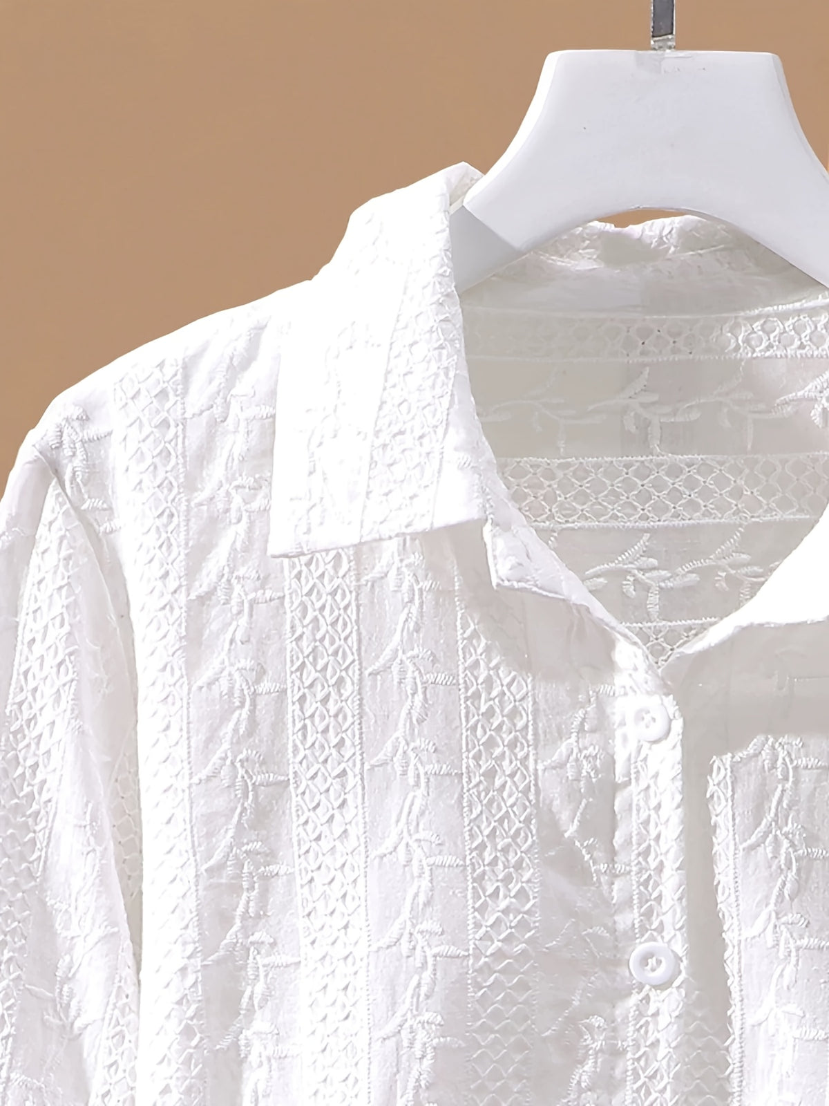 Fashionable and Versatile Polo Collar Shirt for Women, New Spring/Autumn Casual Simple Embroidered Base Layer Top - White