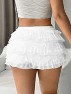 Multi-Layer Lace Low-Waisted Shorts - White