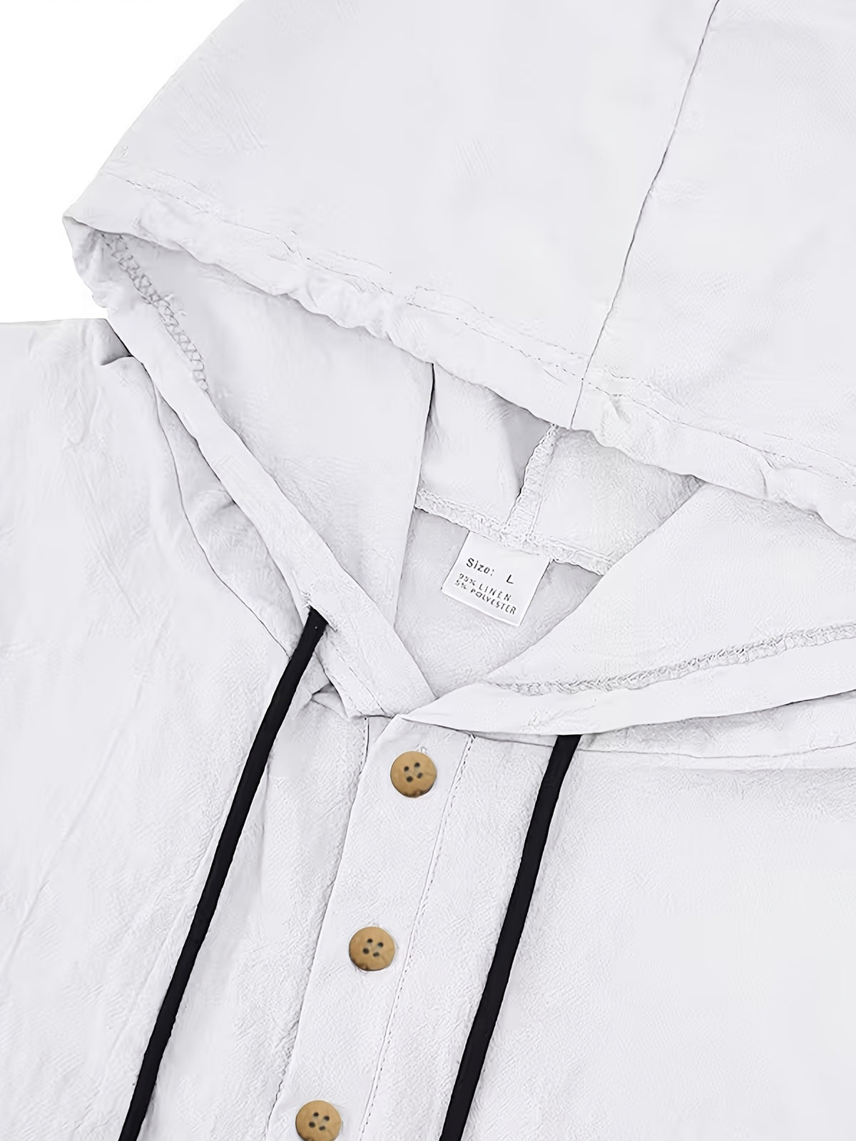 Spring/Autumn Men's Solid Color Half-Zip Hooded Long-Sleeve Single-pc Top, Simple and Comfortable Letter Print Shirt, Streetwear for Outings, Visiting, and Casual Wear - White