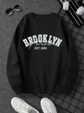Unisex Trendy Creative BROOKLYN Print Crewneck Sweatshirt, an Excellent Choice for Gifting - Black