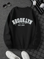 Unisex Trendy Creative BROOKLYN Print Crewneck Sweatshirt, an Excellent Choice for Gifting - Black