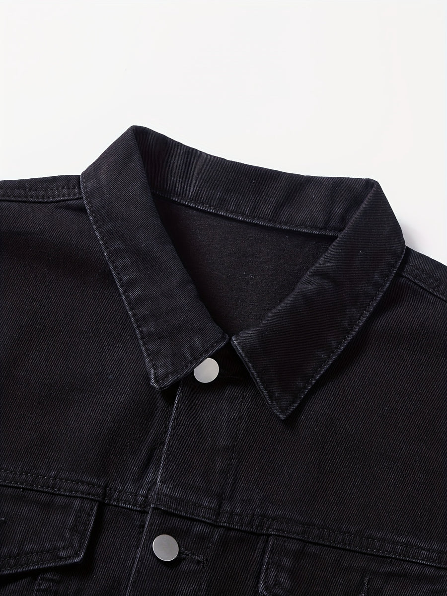 Men's Casual Denim Jacket - Black